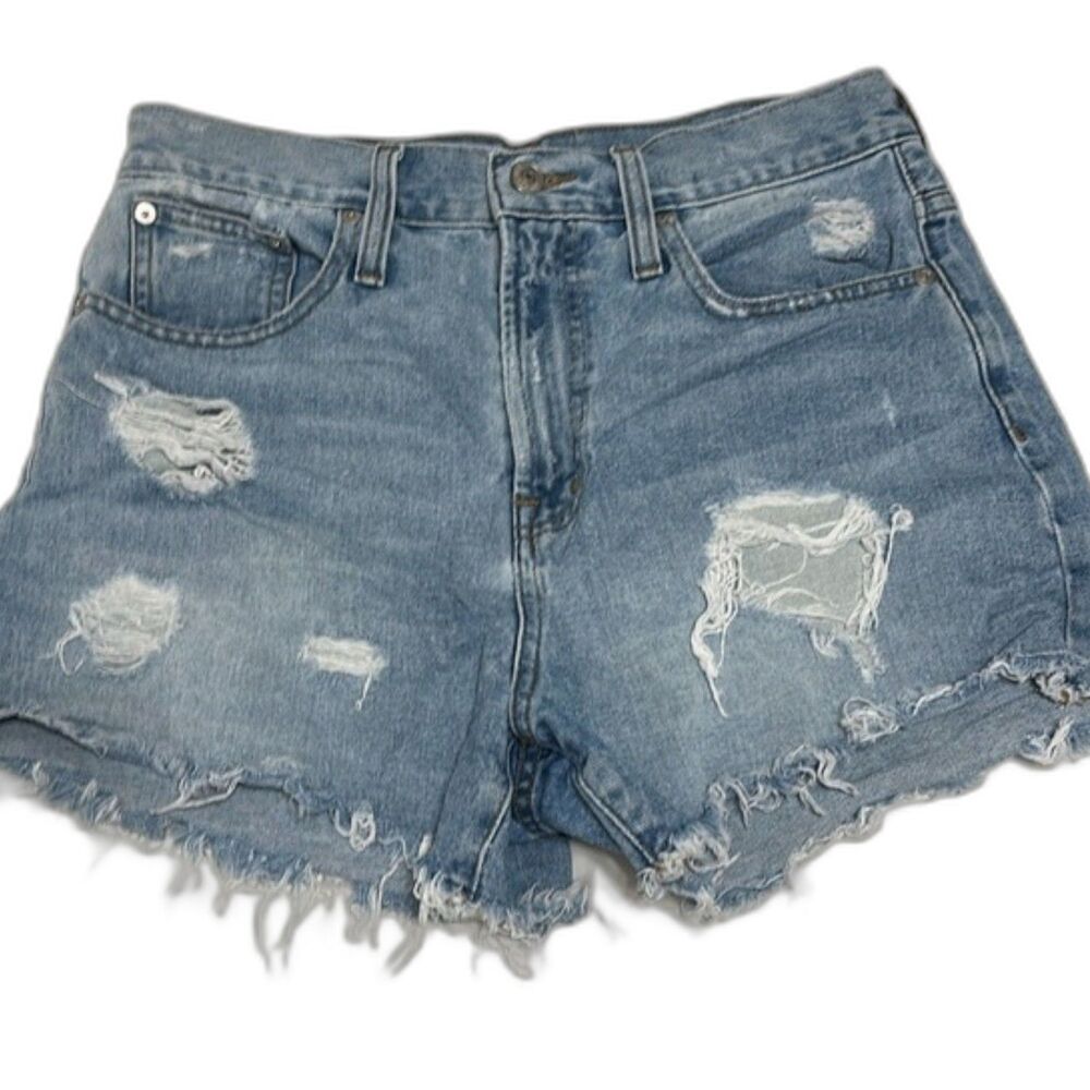 Madewell The Perfect Jean Shorts Womens 26 Raw Hem Distressed High Rise Med Wash
